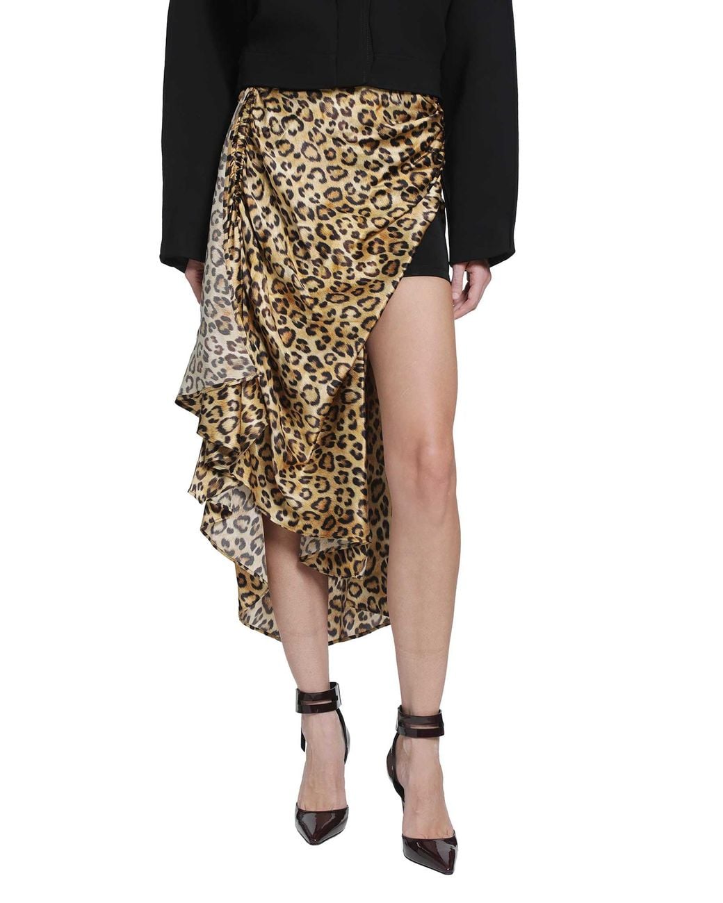 NVL-GARDE Metallic Leopard Silk Wrap Skirt