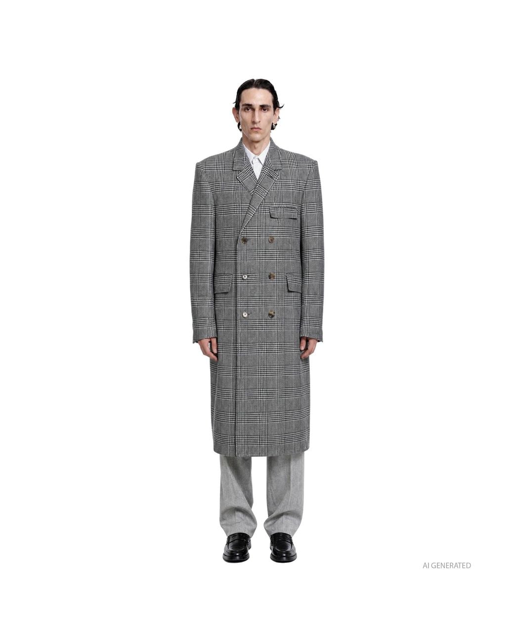 Thom Browne Gray Prince Of Wales Wool Chesterfield Overcoat for men