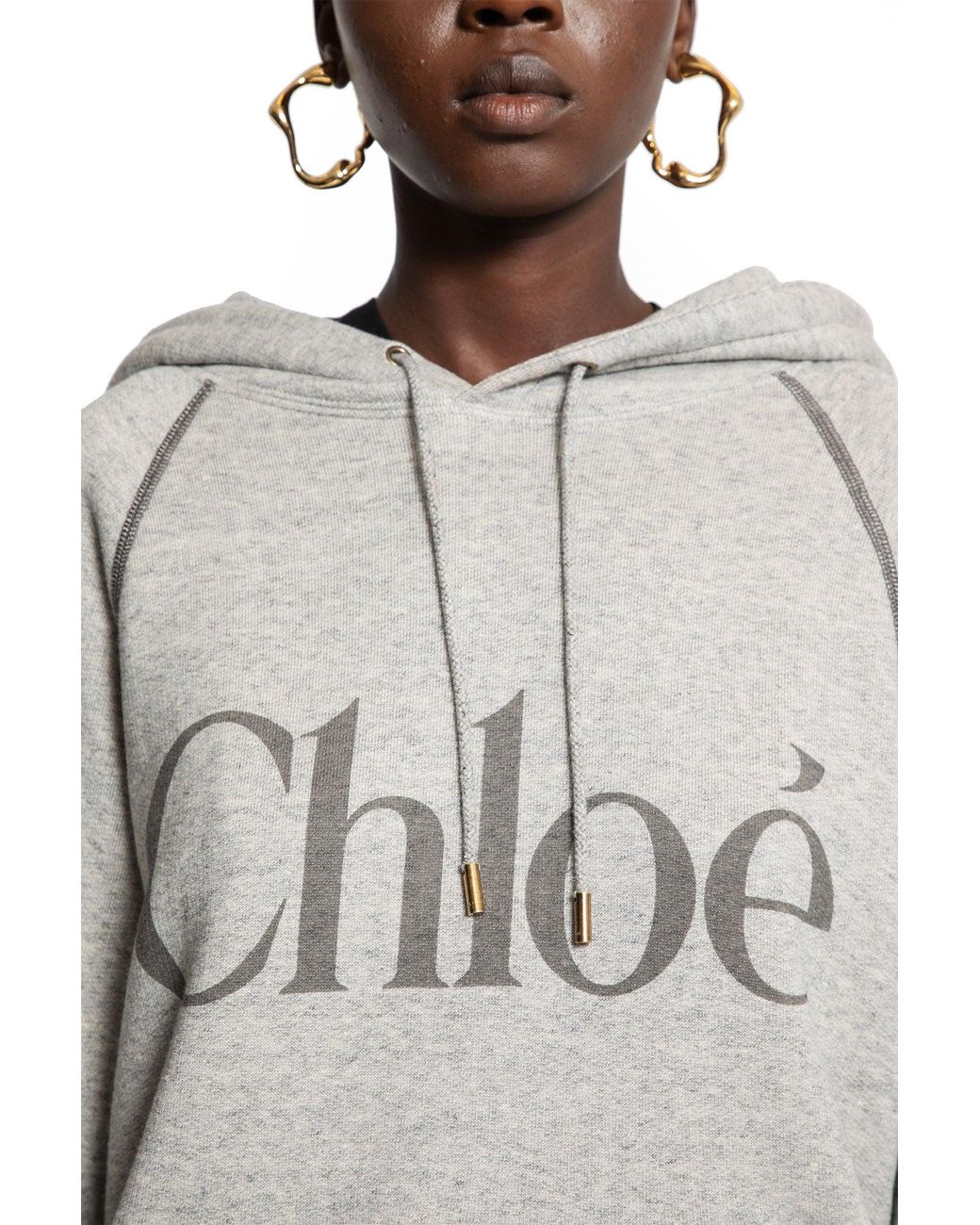 Chloé Gray Oversized Logo Hoodie Sweatshirt