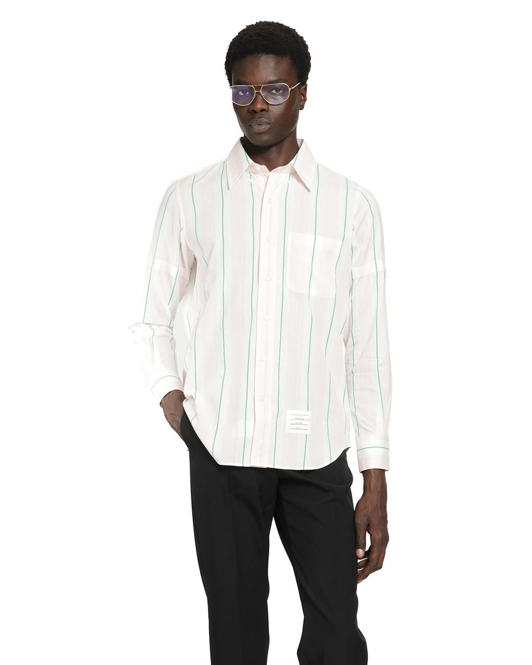 Thom Browne White Stroped Cotton Shirt for men