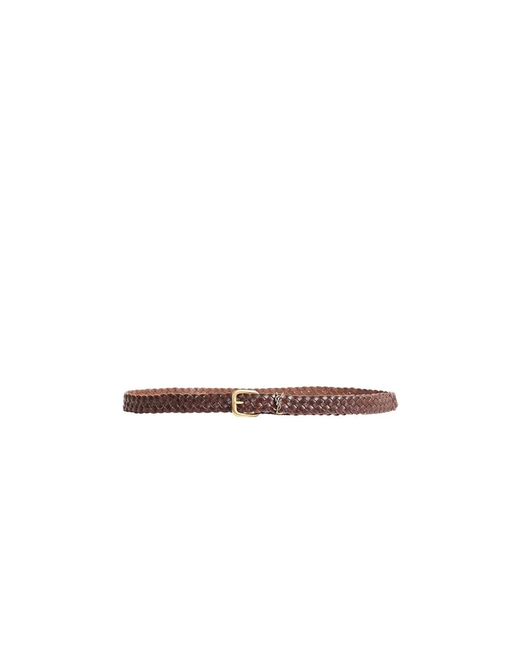 Saint Laurent Brown Cassandre Braided Leather Belt for men