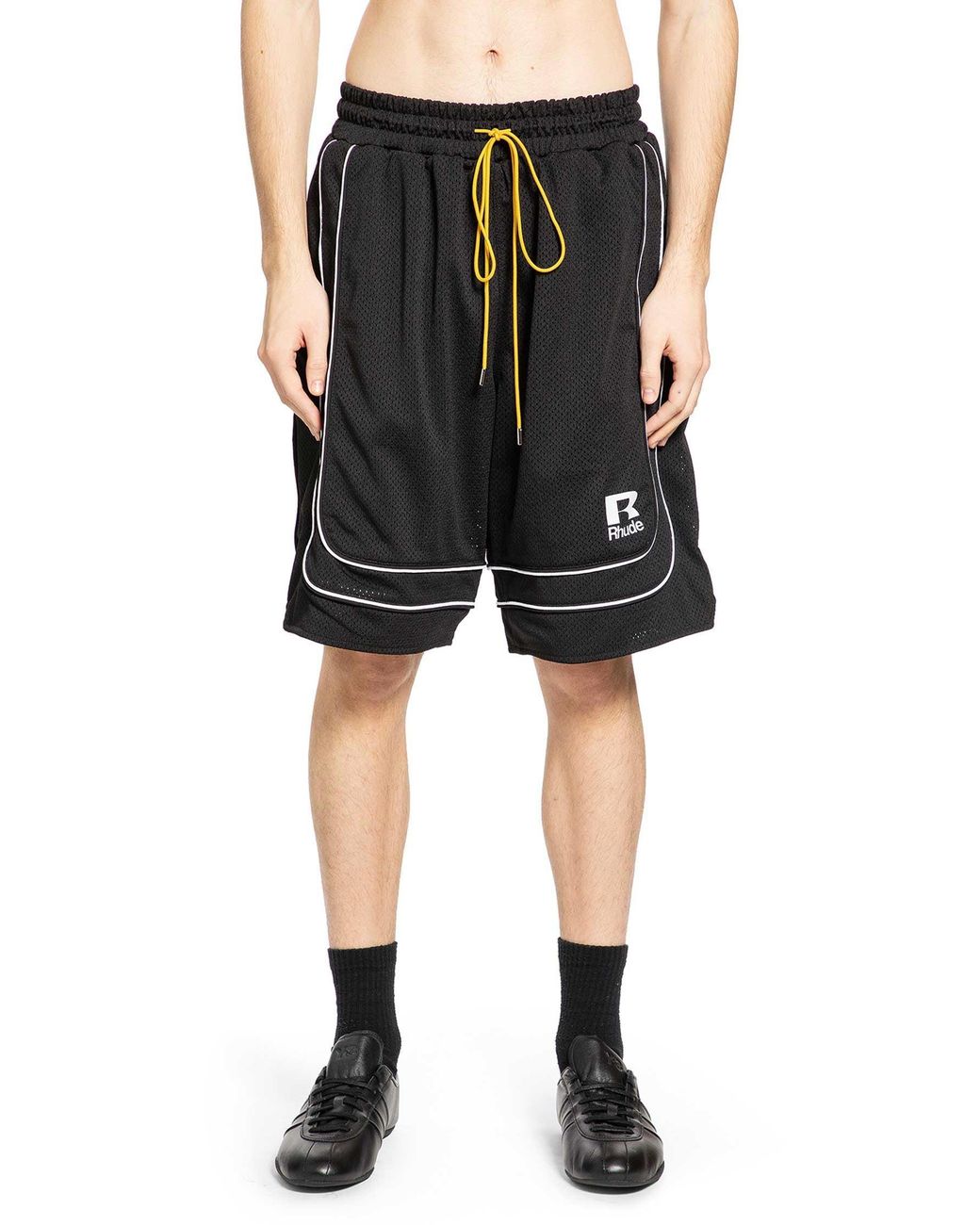 Rhude Black Baggy Mesh Basketball Shorts for men