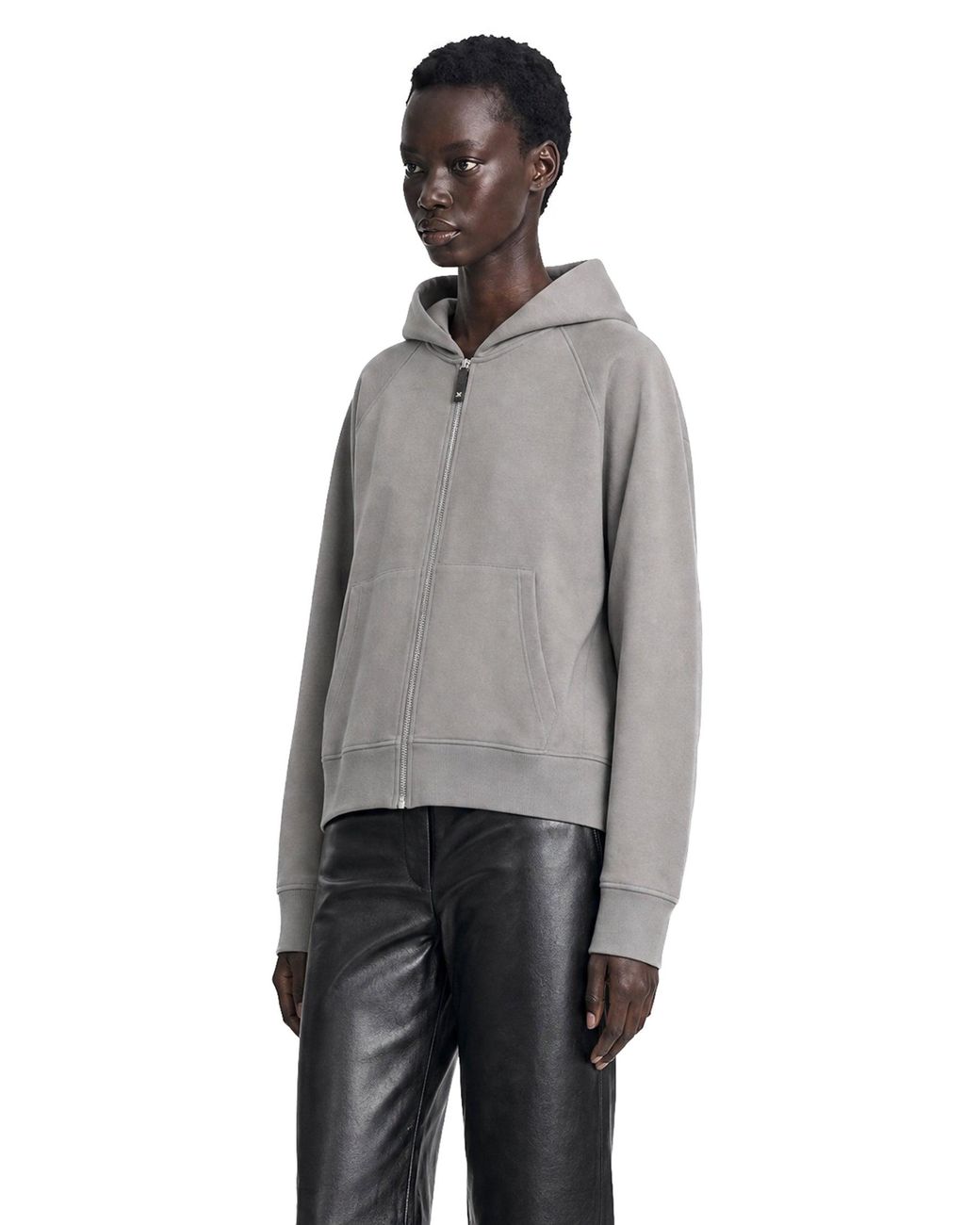 Max Mara Gray Technical Cotton Zip-Up Hoodie