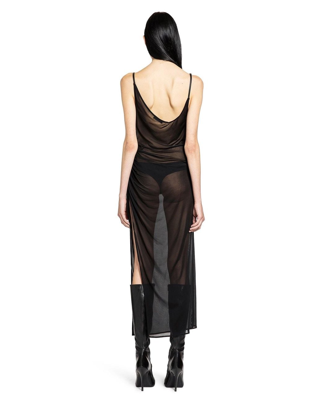 Mugler Black Asymmetrical Buckled Strap Dress