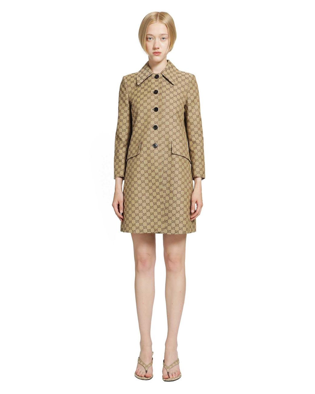 Gucci Natural Gg Cotton Canvas Coat