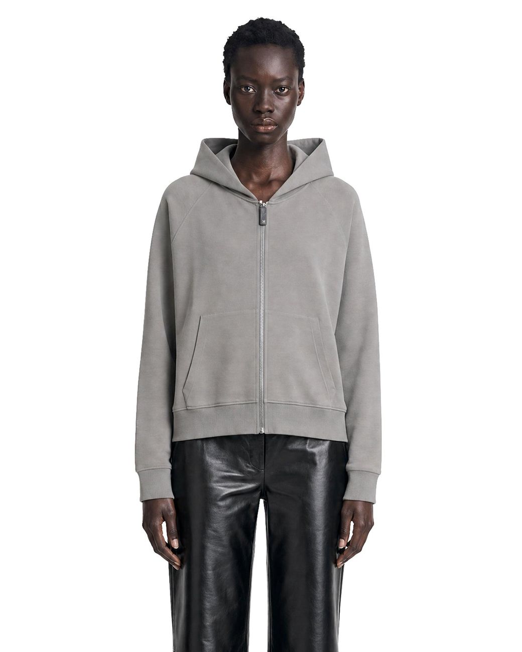 Max Mara Gray Technical Cotton Zip-Up Hoodie