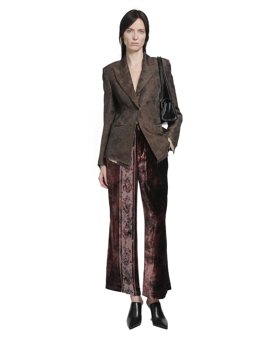 YA YI Brown Metta Silk Dévoré Pants