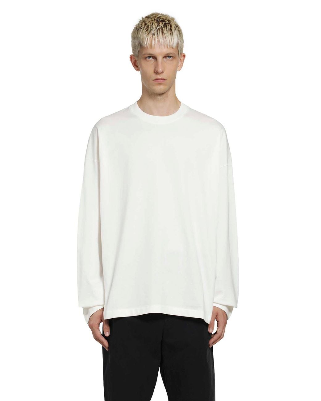 Jil Sander White Cotton Crewneck Long Sleeve T-Shirt for men