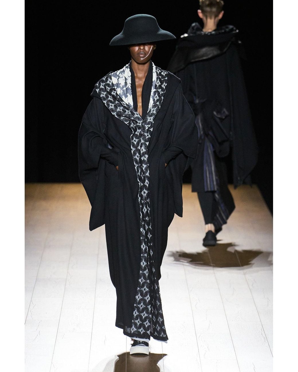 Yohji Yamamoto Black Layered Collar Long Coat
