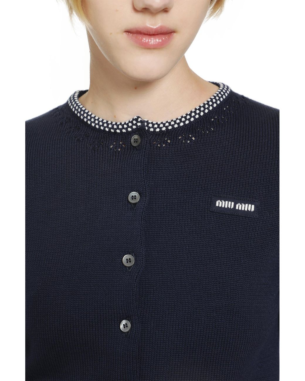 Miu Miu Blue Cotton Cropped Cardigan