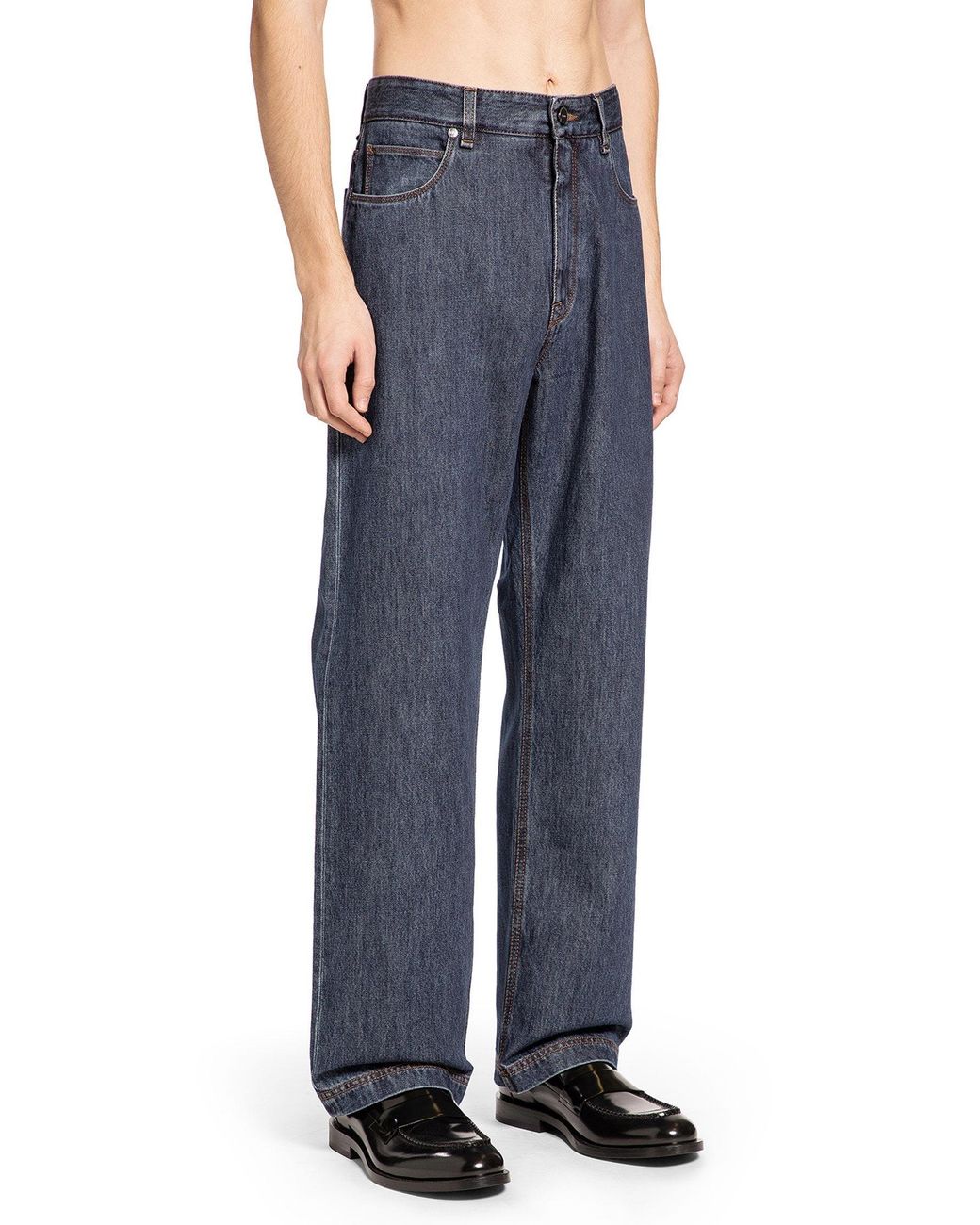 Fendi Blue 5 Pocket Straight Jeans for men