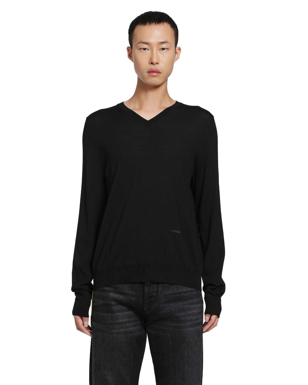 Fendi Black Wool V-Neck Sweater for men
