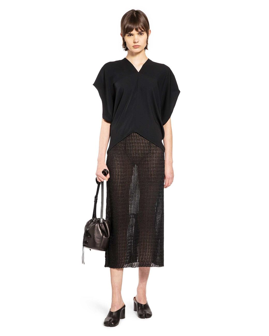 Maison Margiela Black Ribbed-Knit Midi Skirt