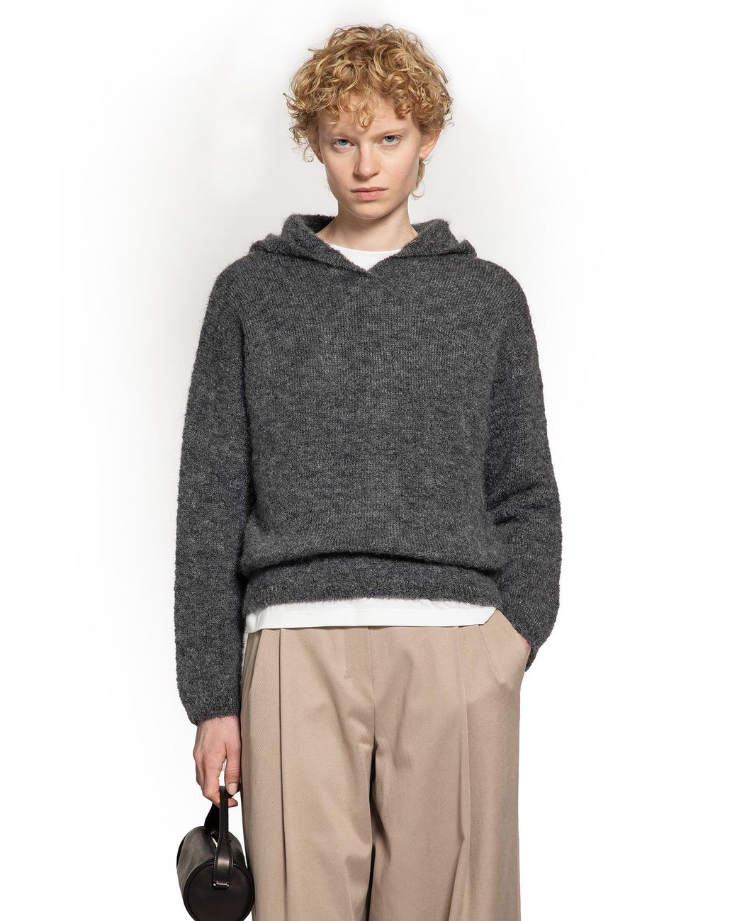 Max Mara Gray Current Mohair Knit Hoodie Sweater