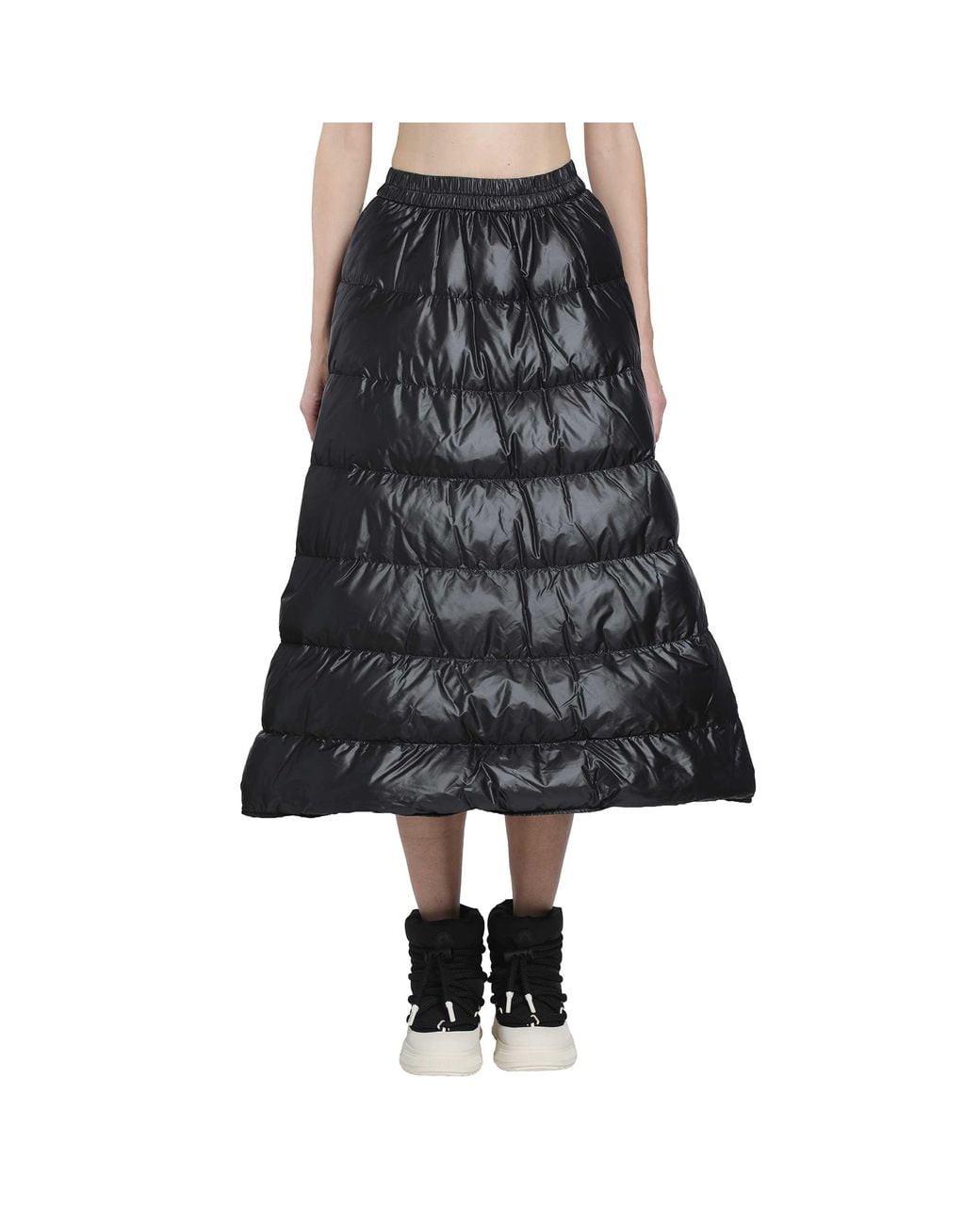 Moncler Black Long Nylon Laqué Down Skirt
