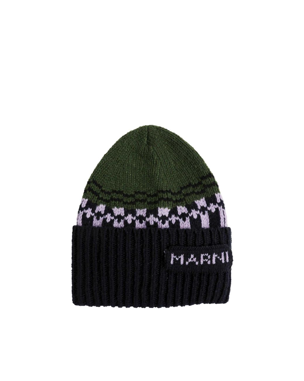 Marni Green Geometric Motif Wool Beanie for men