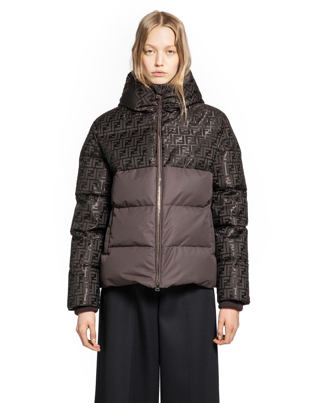 Fendi Brown Ff Nylon Down Jacket