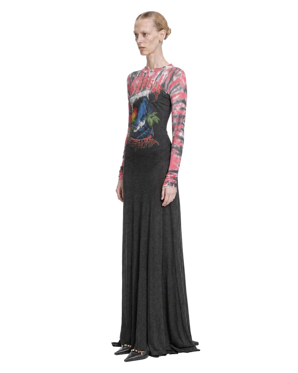 Balenciaga Black Extreme Tie Dye Long Sleeve Dress
