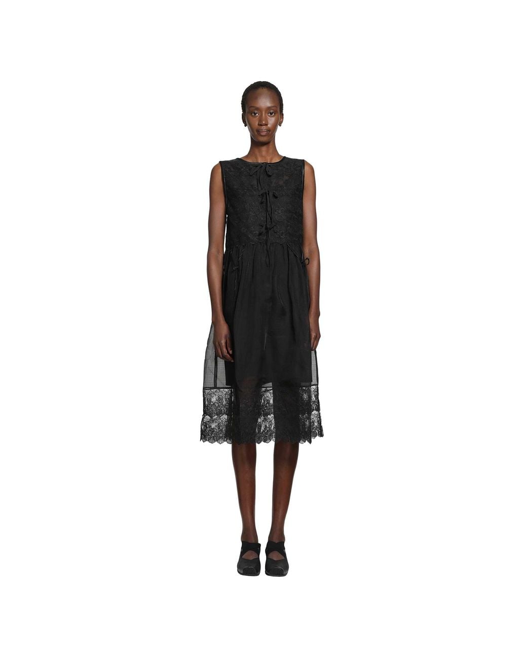 Renli Su Black Silk Sheer Lace Mini Dress