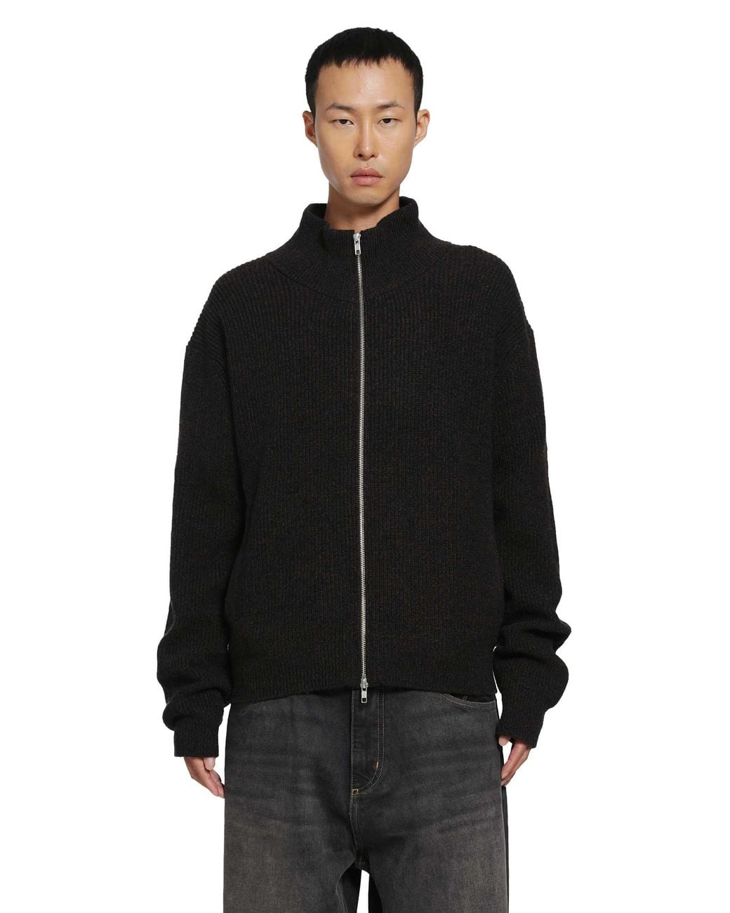 Song For The Mute Black Zip Up Funnel Cardigan for men