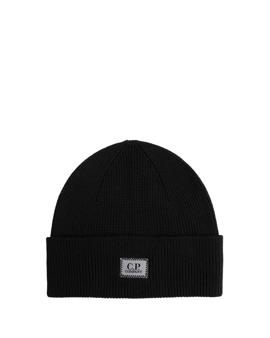 C P Company Black Extrafine Merino Wool Beanie for men