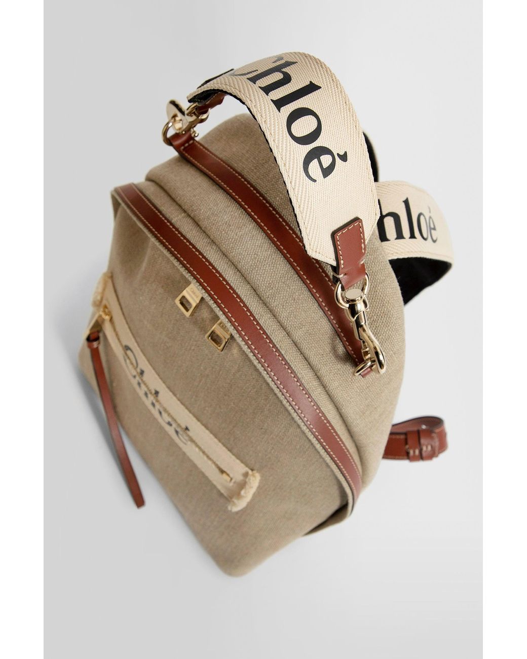 Chloé Canvas Leather Backpack Brown Logo Chloé Canvas backpack for Girl - Beige in UAE | Level Shoes