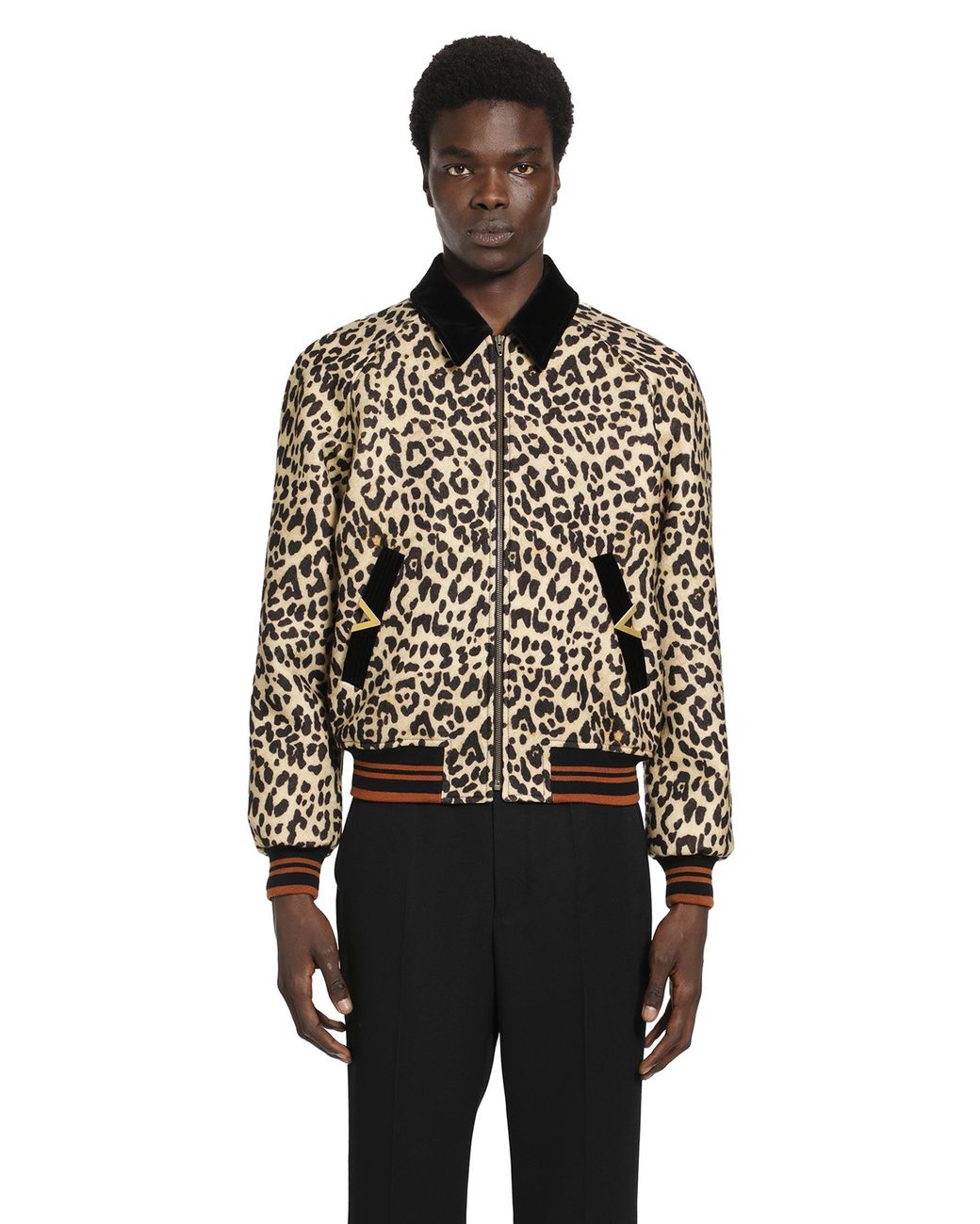 Valentino Black Leopard Print Wool Drape Jacket for men