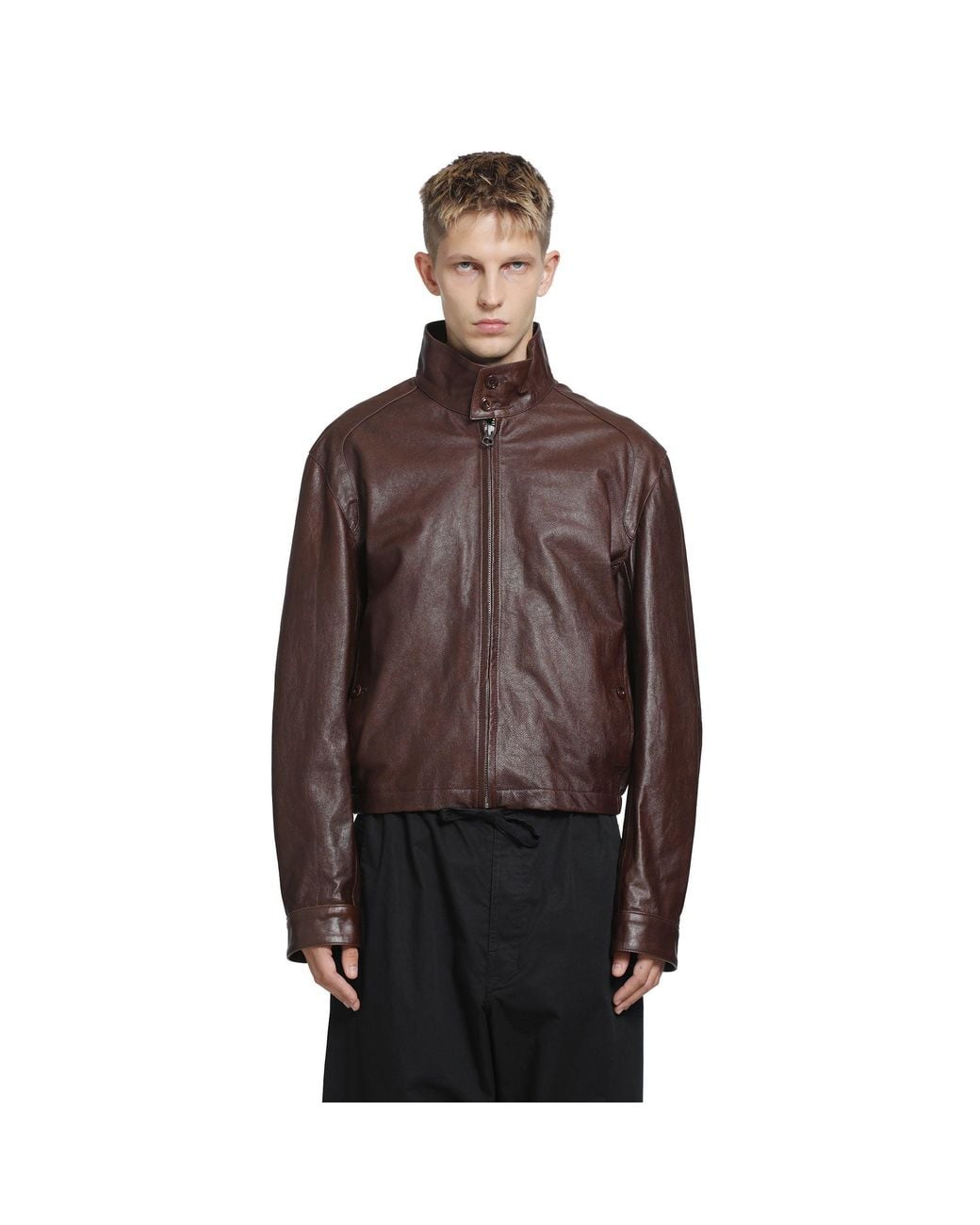 Lemaire Brown Leather Harrington Jacket for men