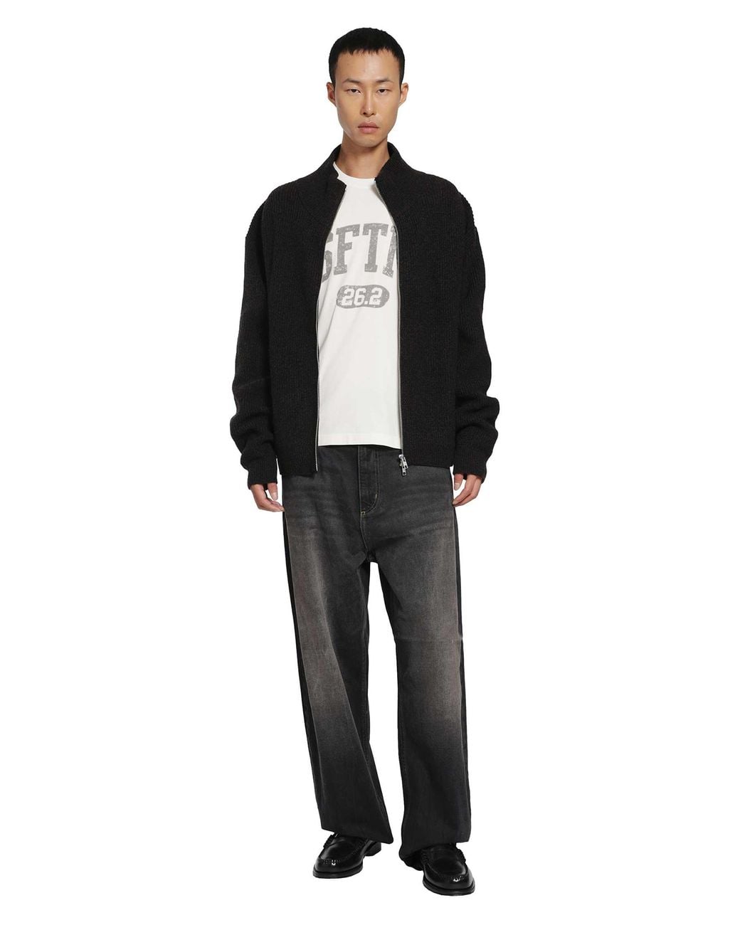 Song For The Mute Black Zip Up Funnel Cardigan for men