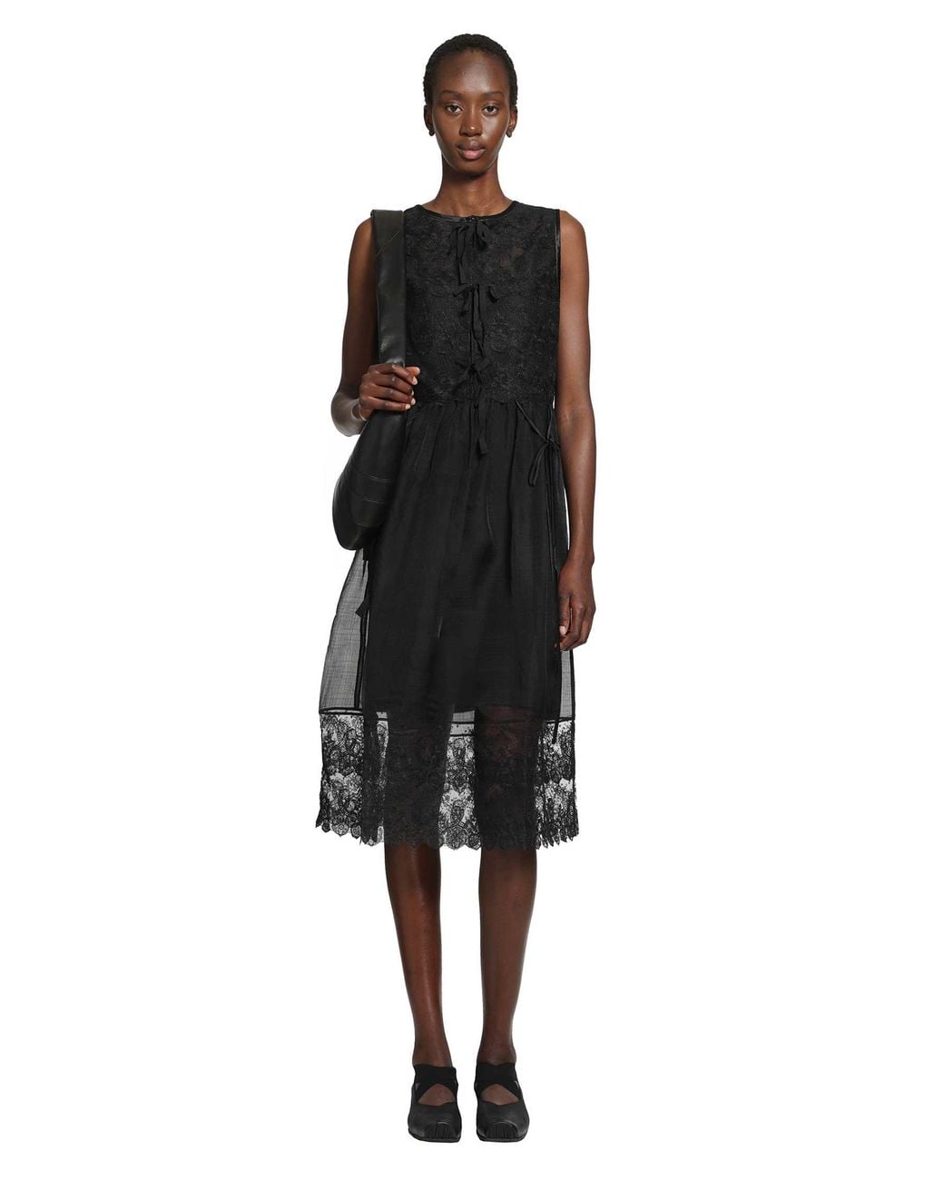 Renli Su Black Silk Sheer Lace Mini Dress