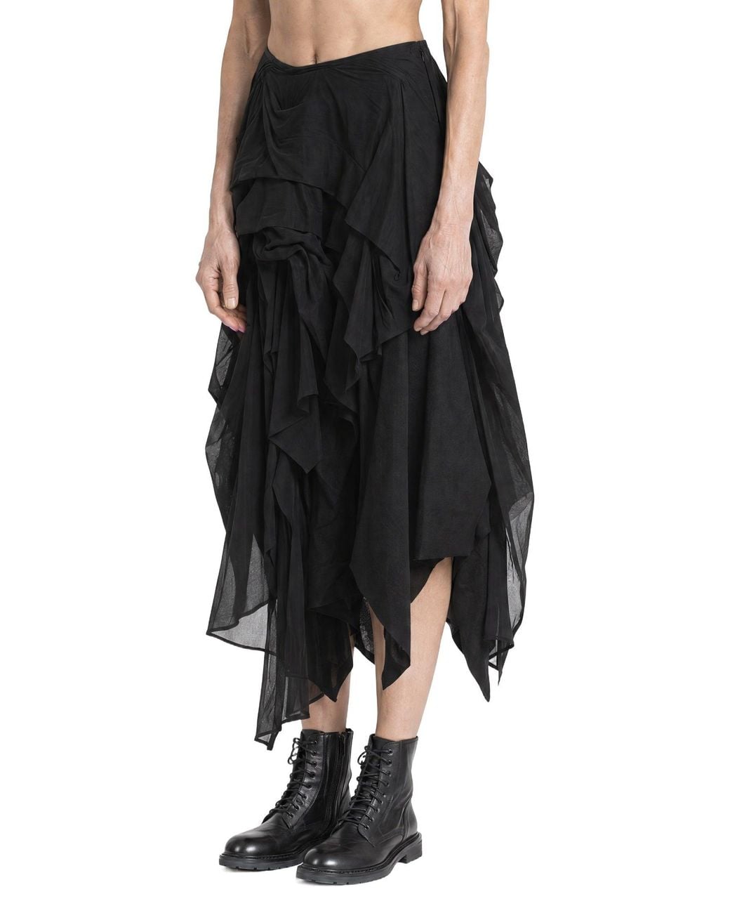 Yohji Yamamoto Black Twill Tucked Voluminous Skirt