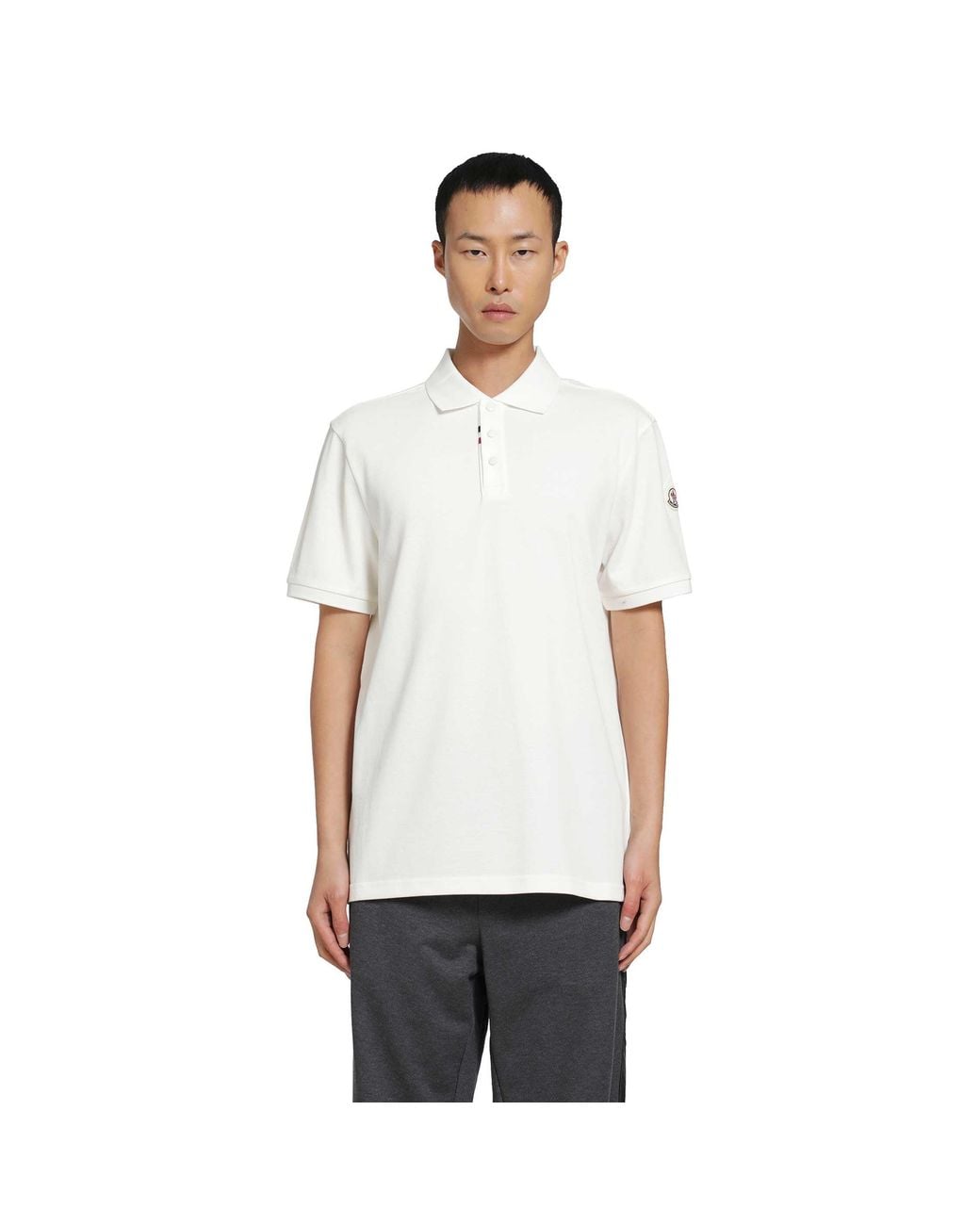 Moncler White Cotton Piquet Polo Shirt for men