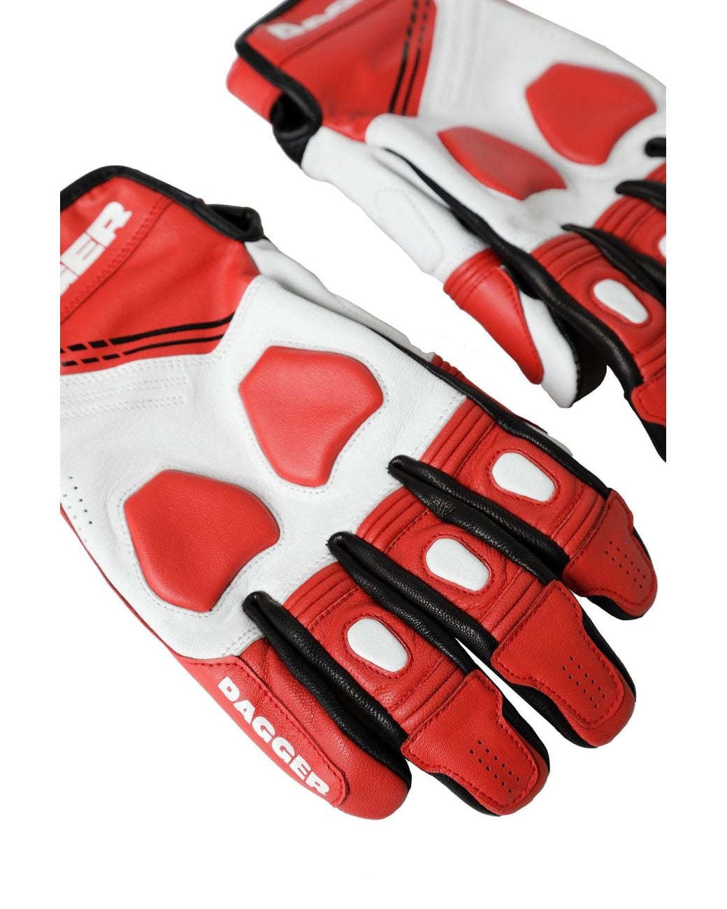 DAGGER Red Leather Moto Gloves for men
