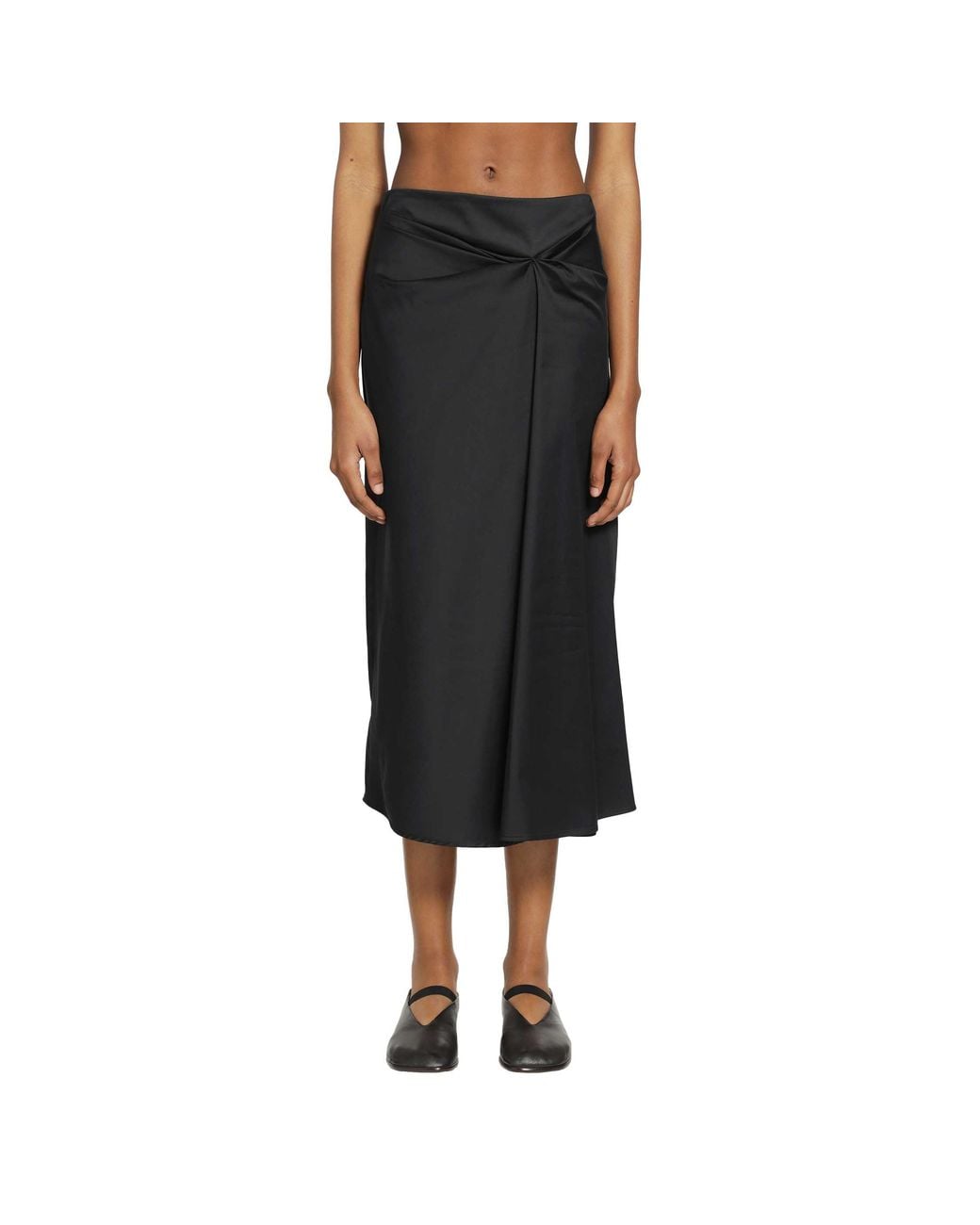 Max Mara Black Cotton Satin Midi Skirt