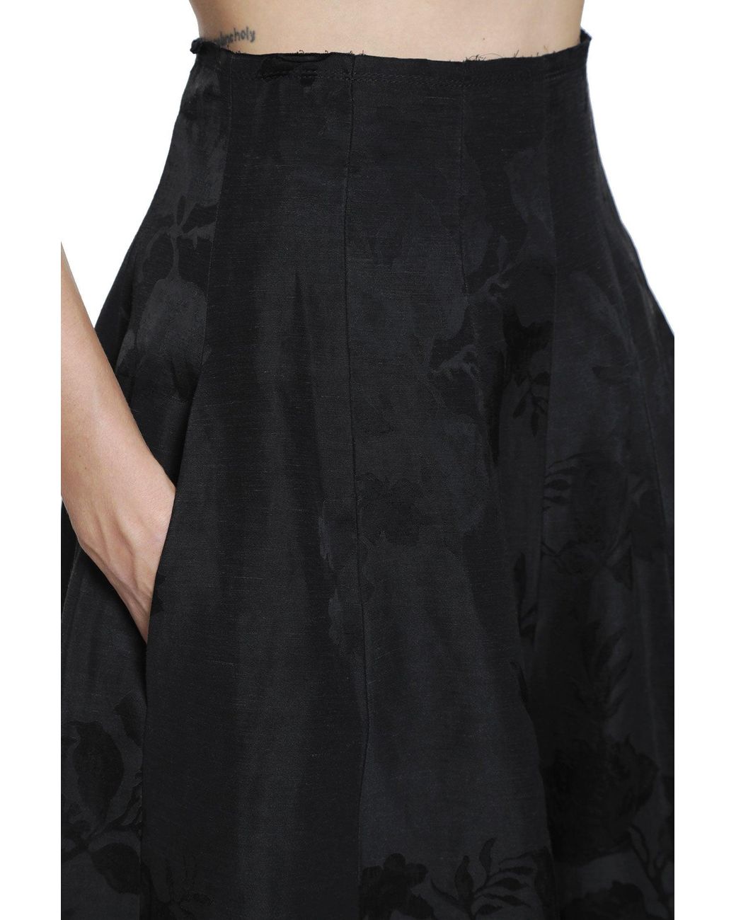 YA YI Black Floral Jacquard Corset Pants