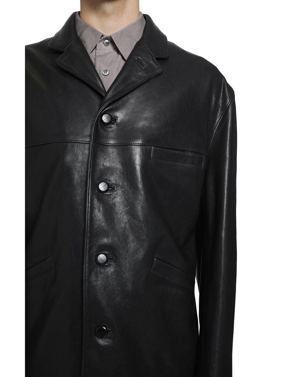 Lemaire Black Leather Single Breasted Jacket for men