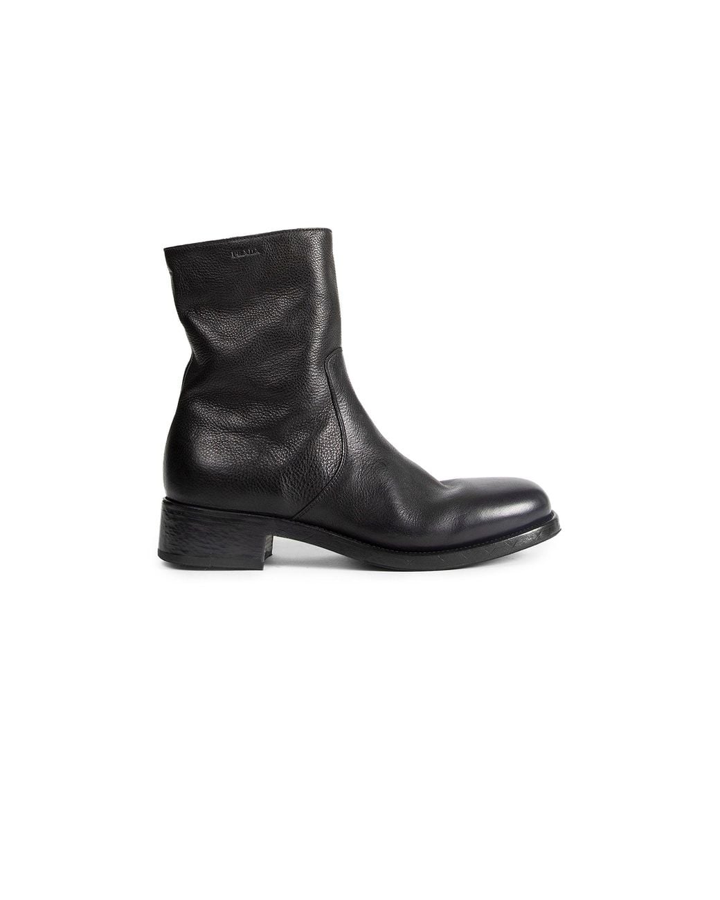 Prada Black Leather Zipper Ankle Boots for men