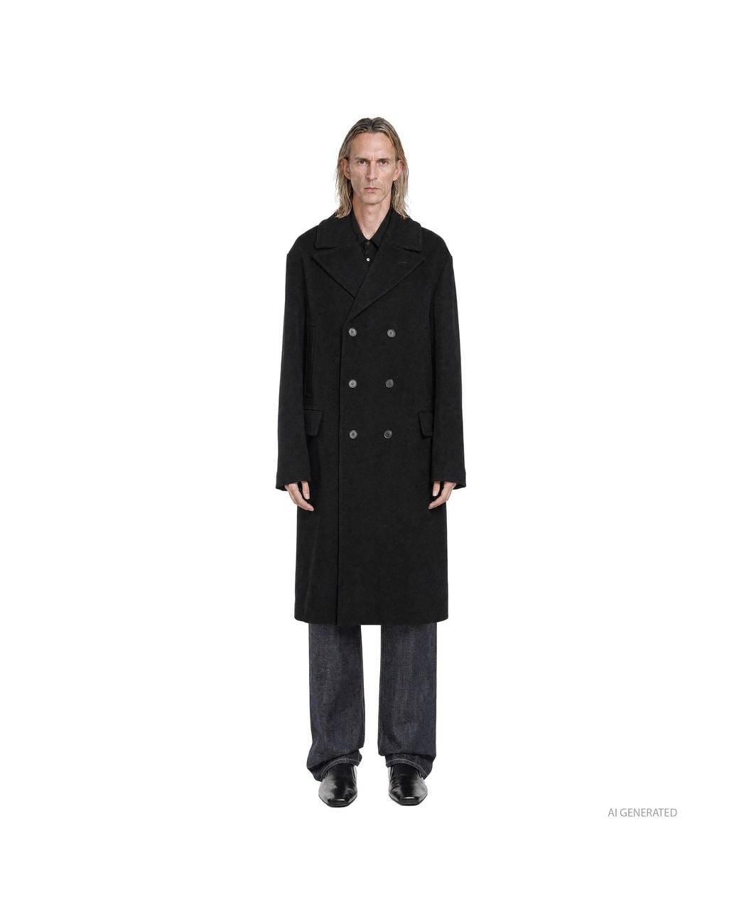 Fendi Black Wool Angora Double-Breasted Coat for men
