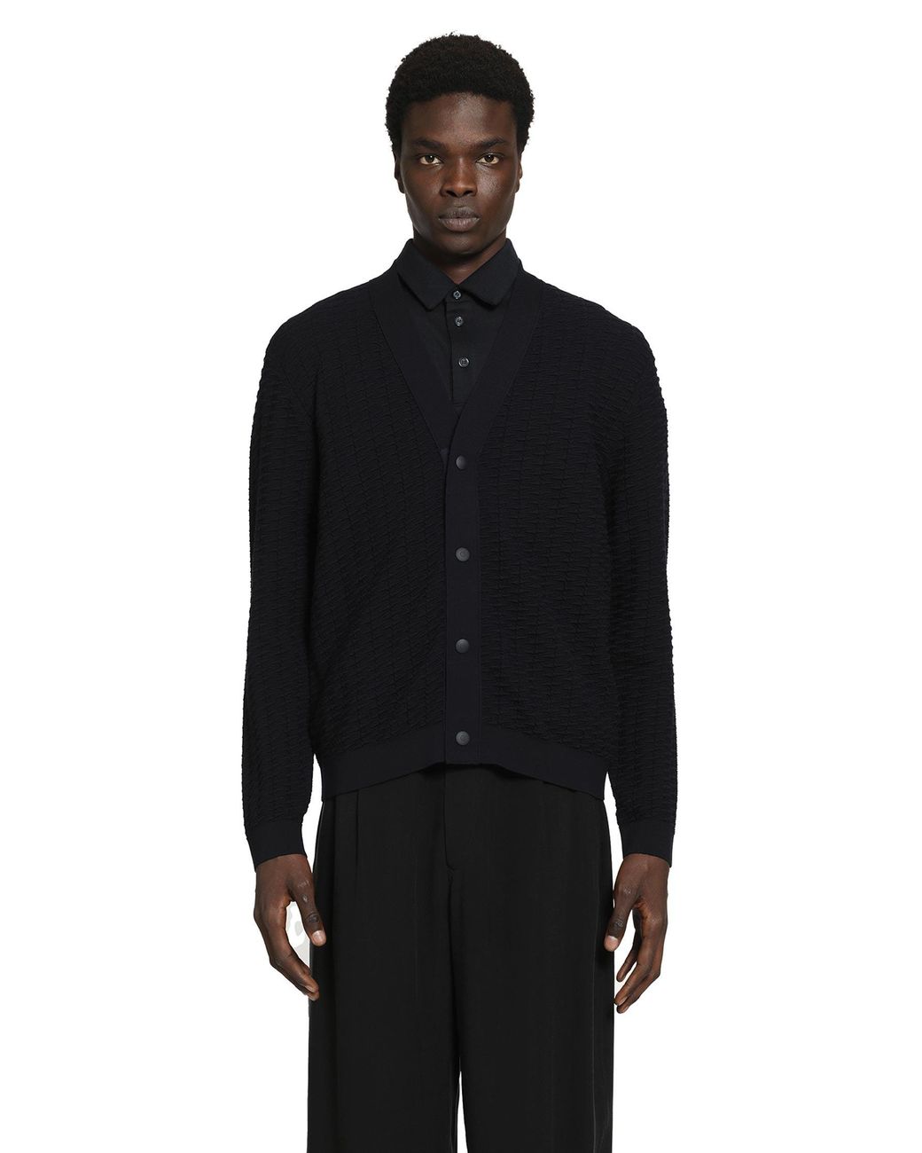 Giorgio Armani Black Virgin Wool Blend Cardigan for men
