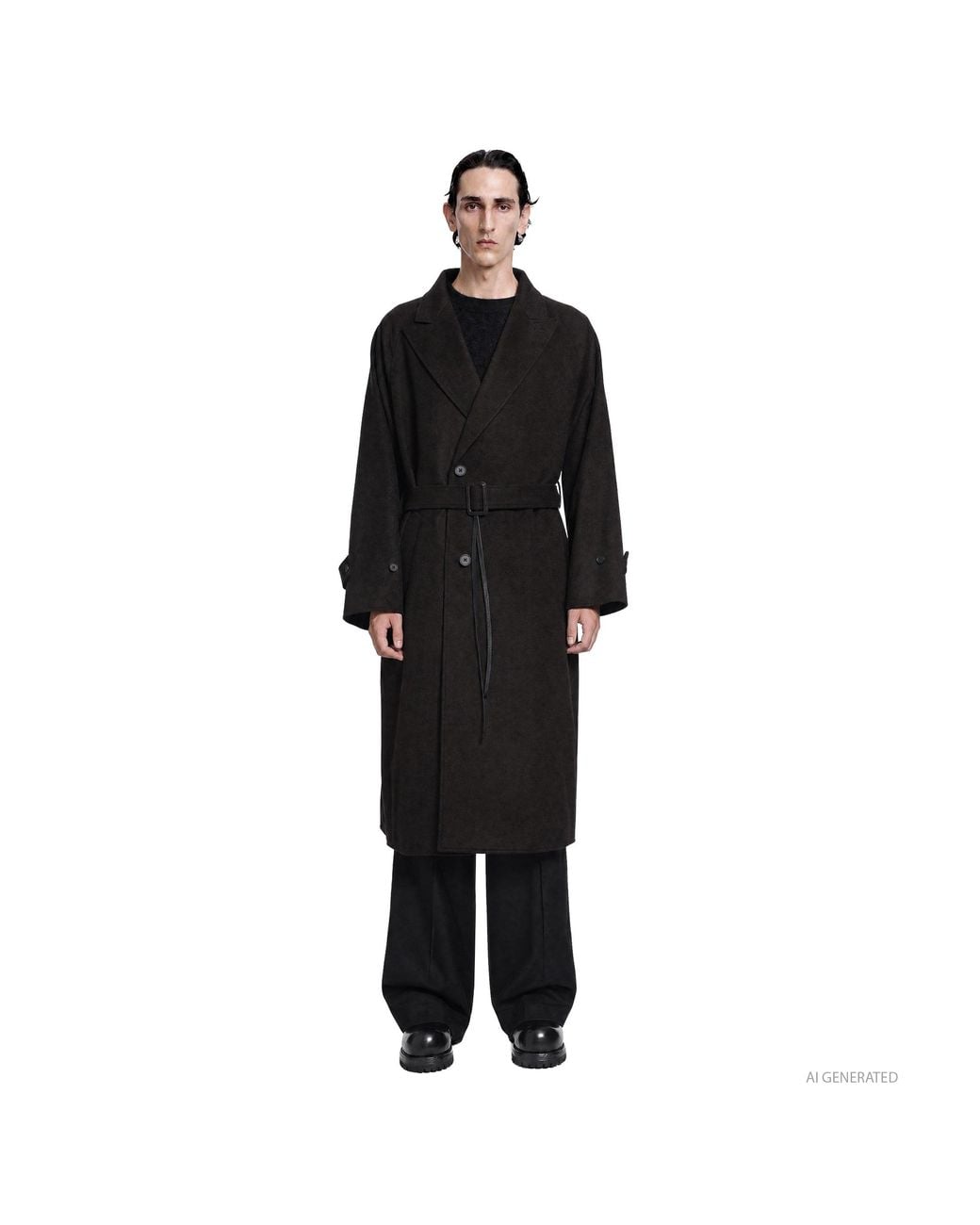 Ssstein Black Oversized Peak Lapel Chester Coat for men