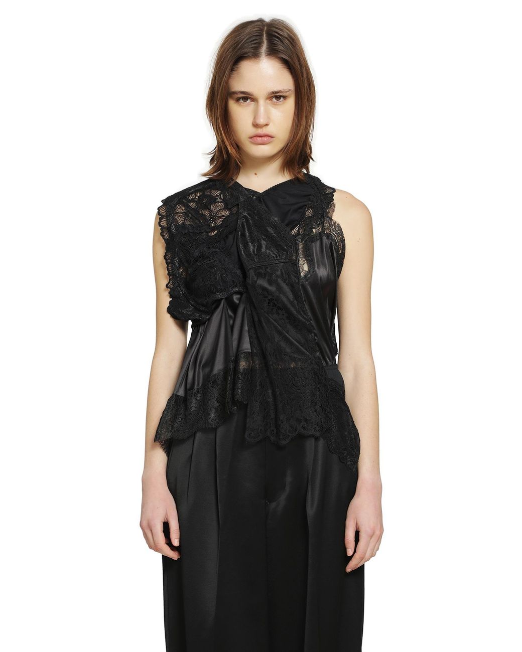 Junya Watanabe Black Asymmetric Satin Lace Top