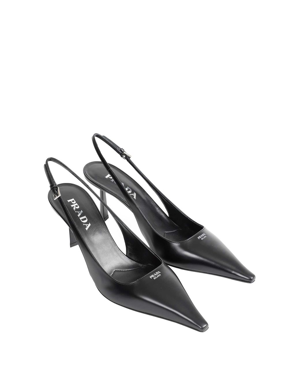 Prada Black Brushed Leather Slingback Pumps