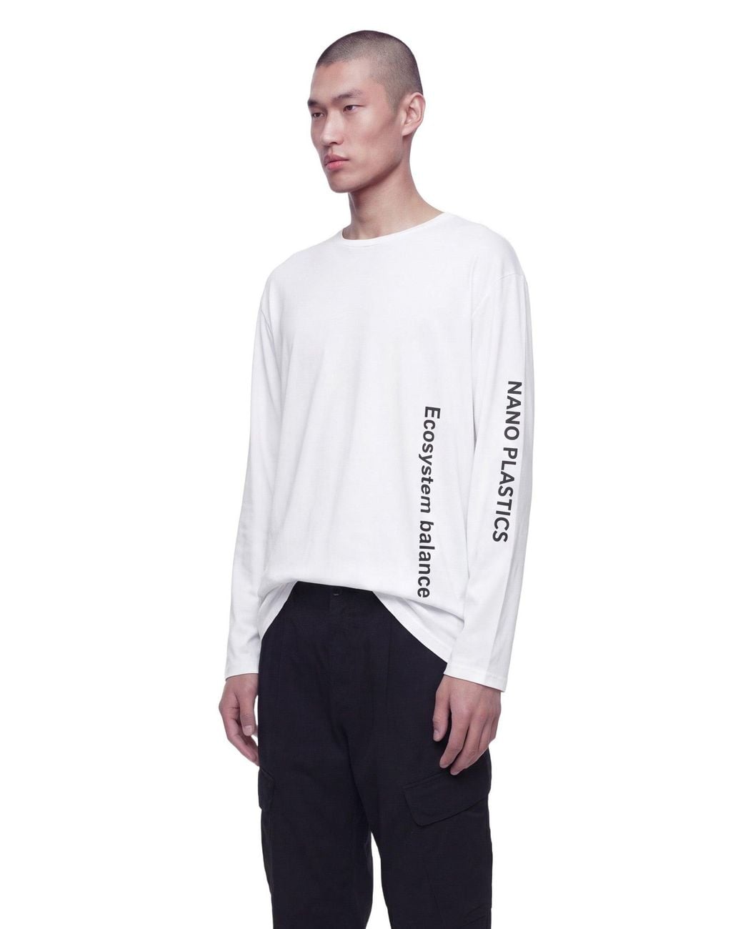 Yohji Yamamoto White D-Neckline Long Sleeve T-Shirt for men