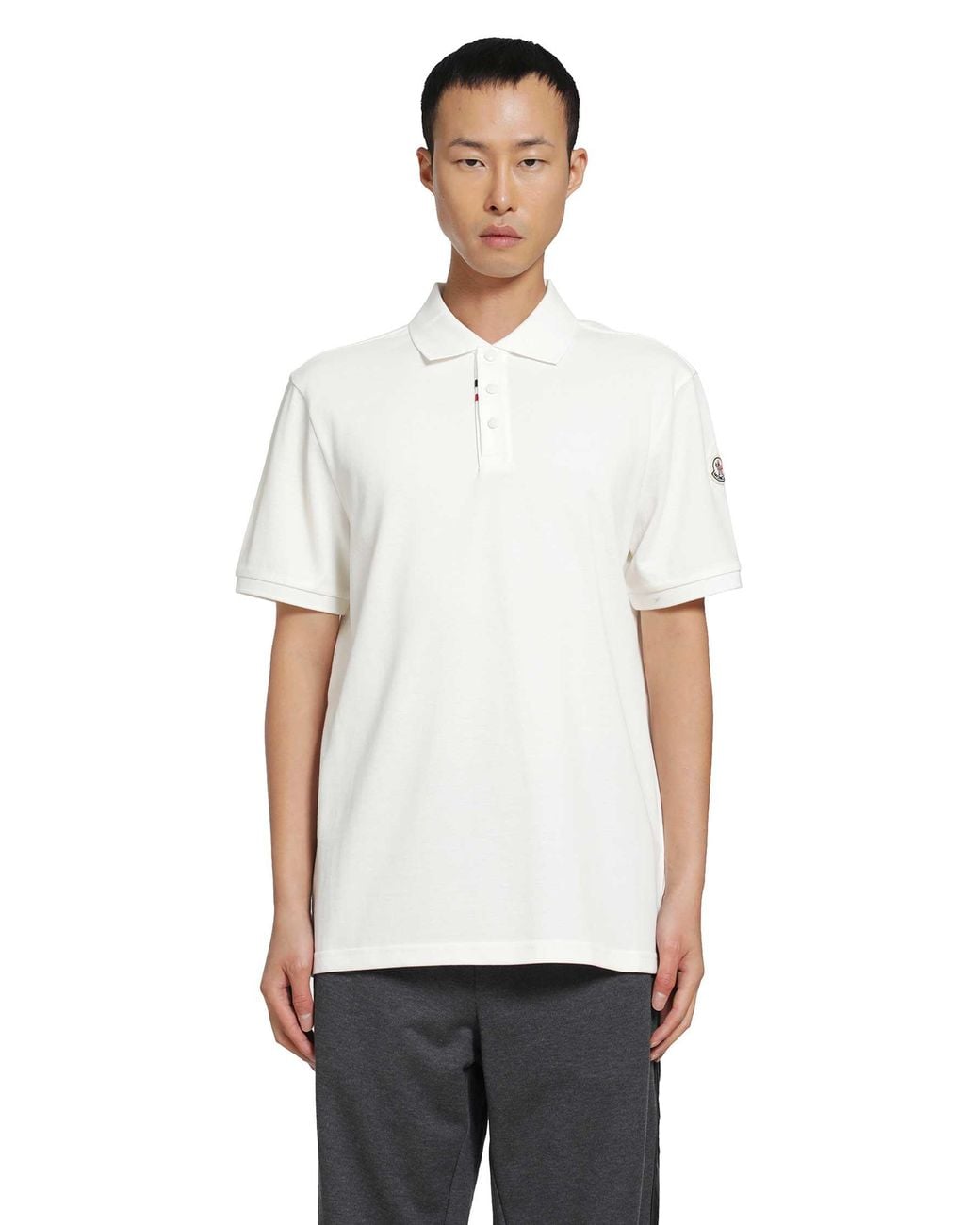 Moncler White Cotton Piquet Polo Shirt for men