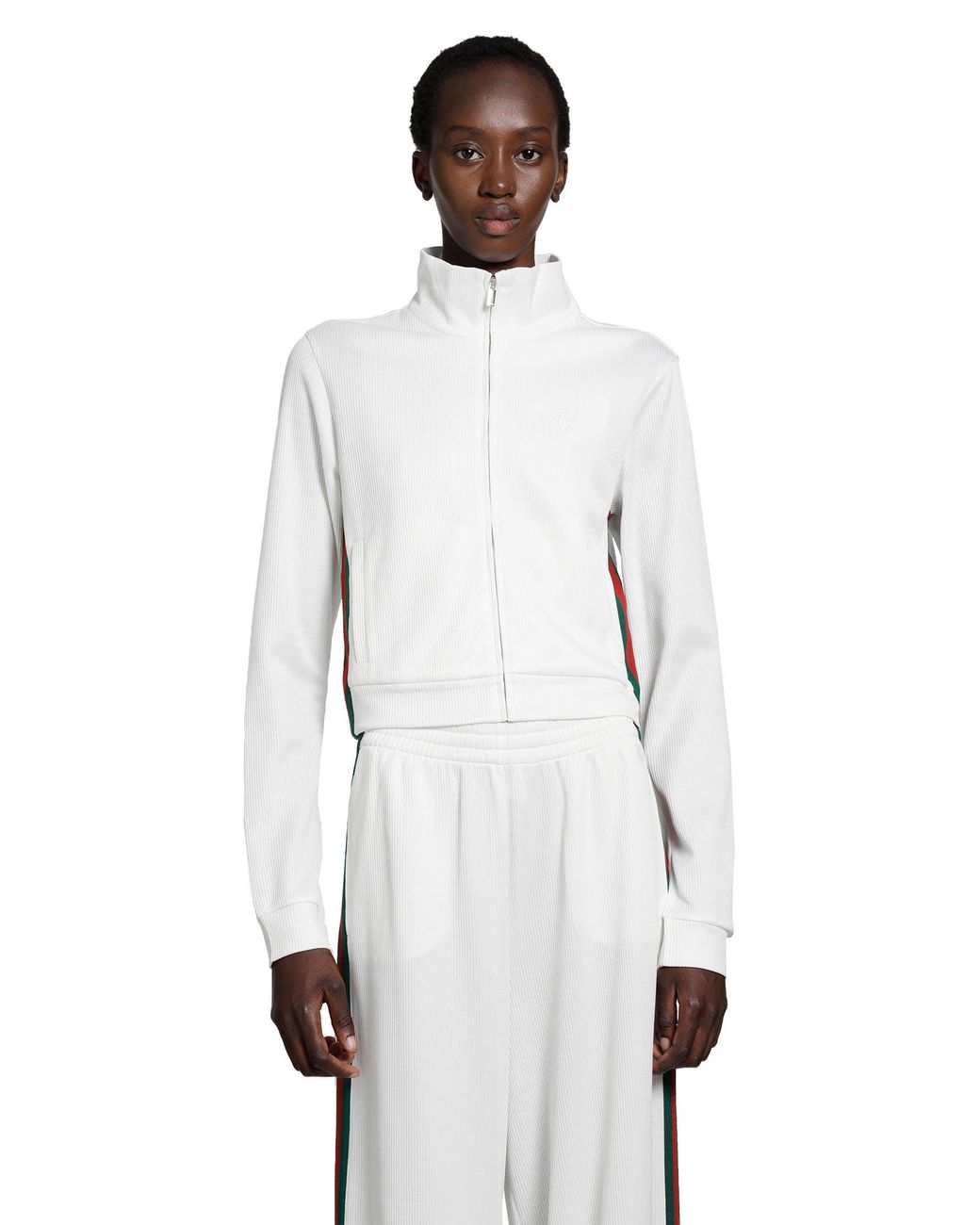 Gucci White Cropped Cotton Rib Jersey Track Jacket