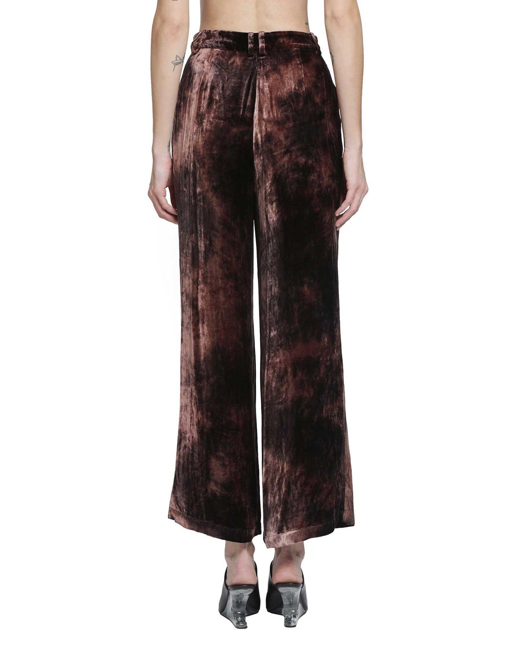 YA YI Brown Metta Silk Dévoré Pants