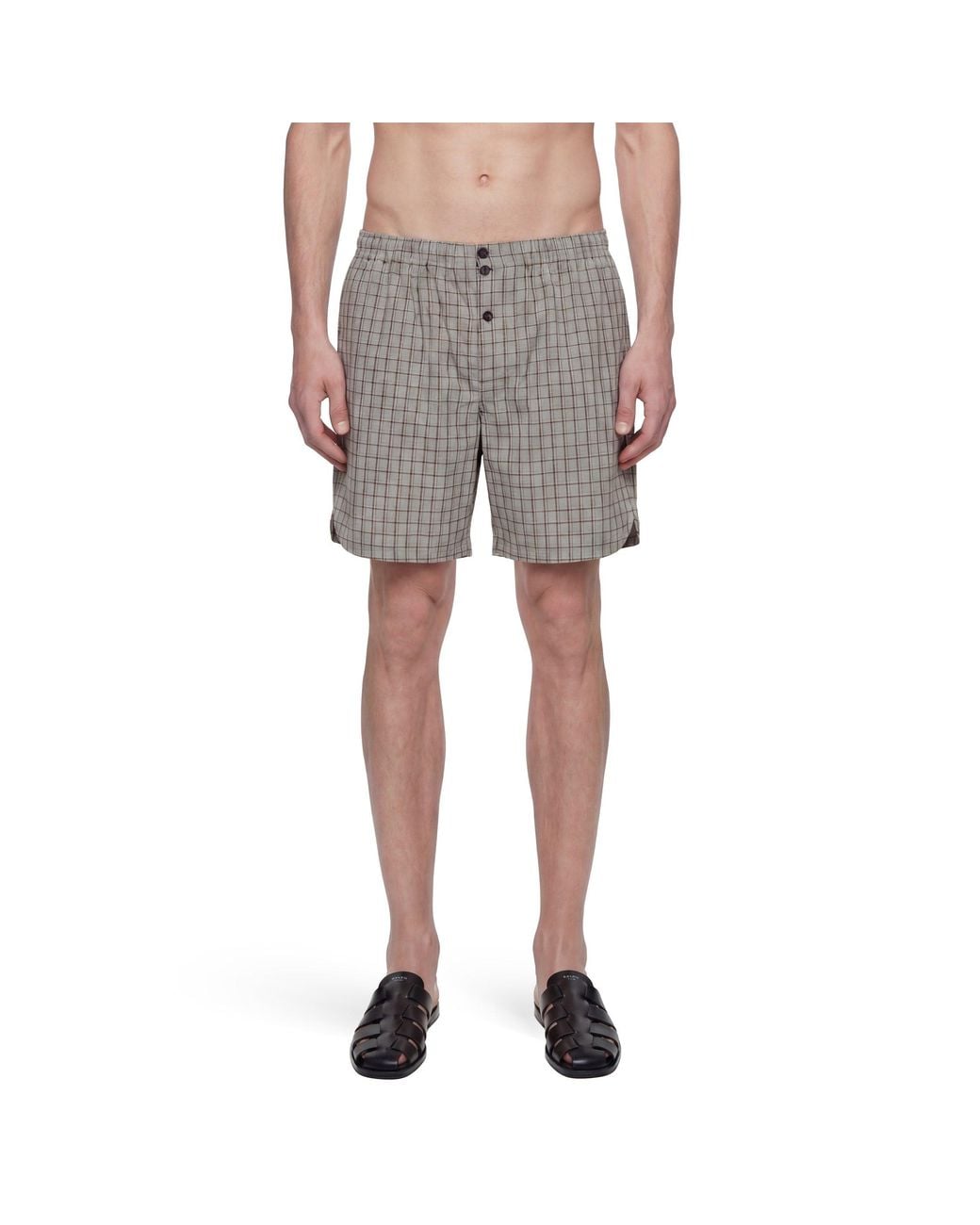 Hed Mayner Gray Viscose Linen Check Shorts for men