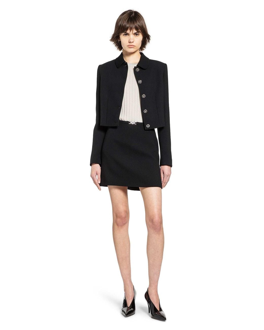 Versace White Ribbed-Knit Cotton Viscose Sweater