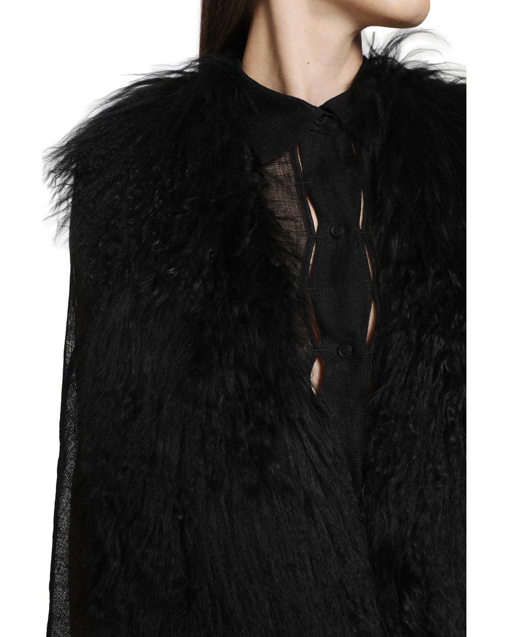 Yehuafan Black Fur Jacket