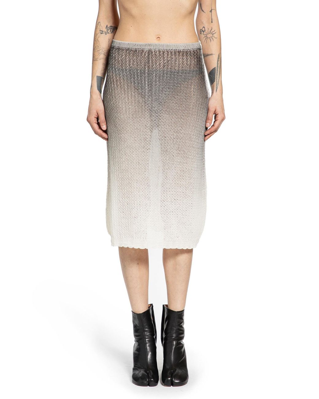 Maison Margiela White Sheer Knit Midi Skirt